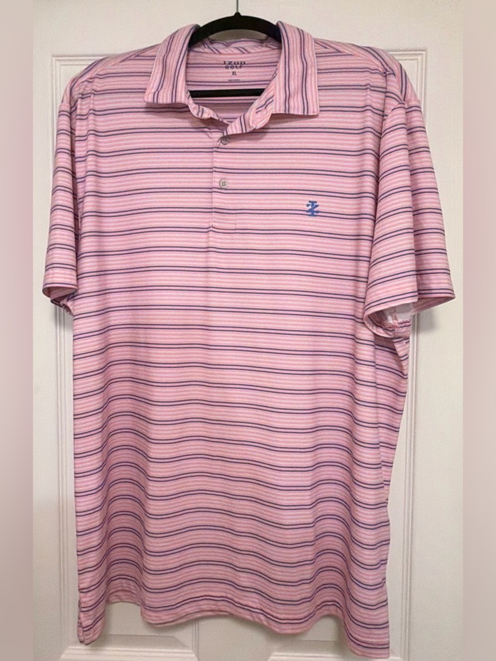 Izod Pink Stripe Polo with Navy Accent